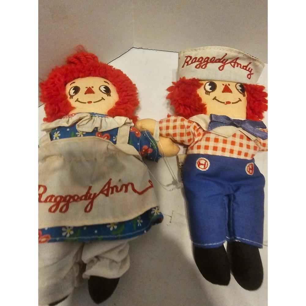 Vintage Raggedy Ann and Andy Applause Plush Dolls Red Yarn Hair Cloth Set